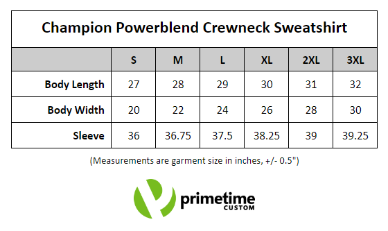 Champion crewneck size discount chart